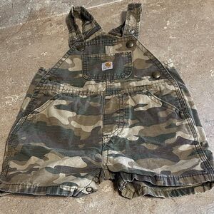 Carhartt Size 9 Months Kids Green Camo Overalls Shorts